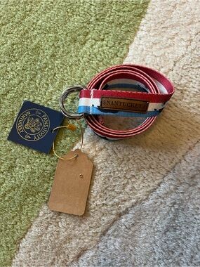 Pawsitivity Nantucket D-Ring Canvas Belt Blue and Red & White Island Small